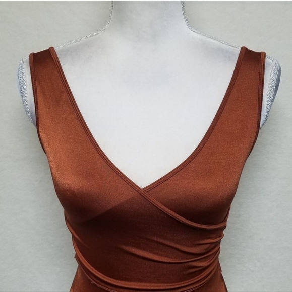 𝅺VINTAGE 70s Metallic Copper Wrap Maillot Swimsuit - Picture 10 of 11